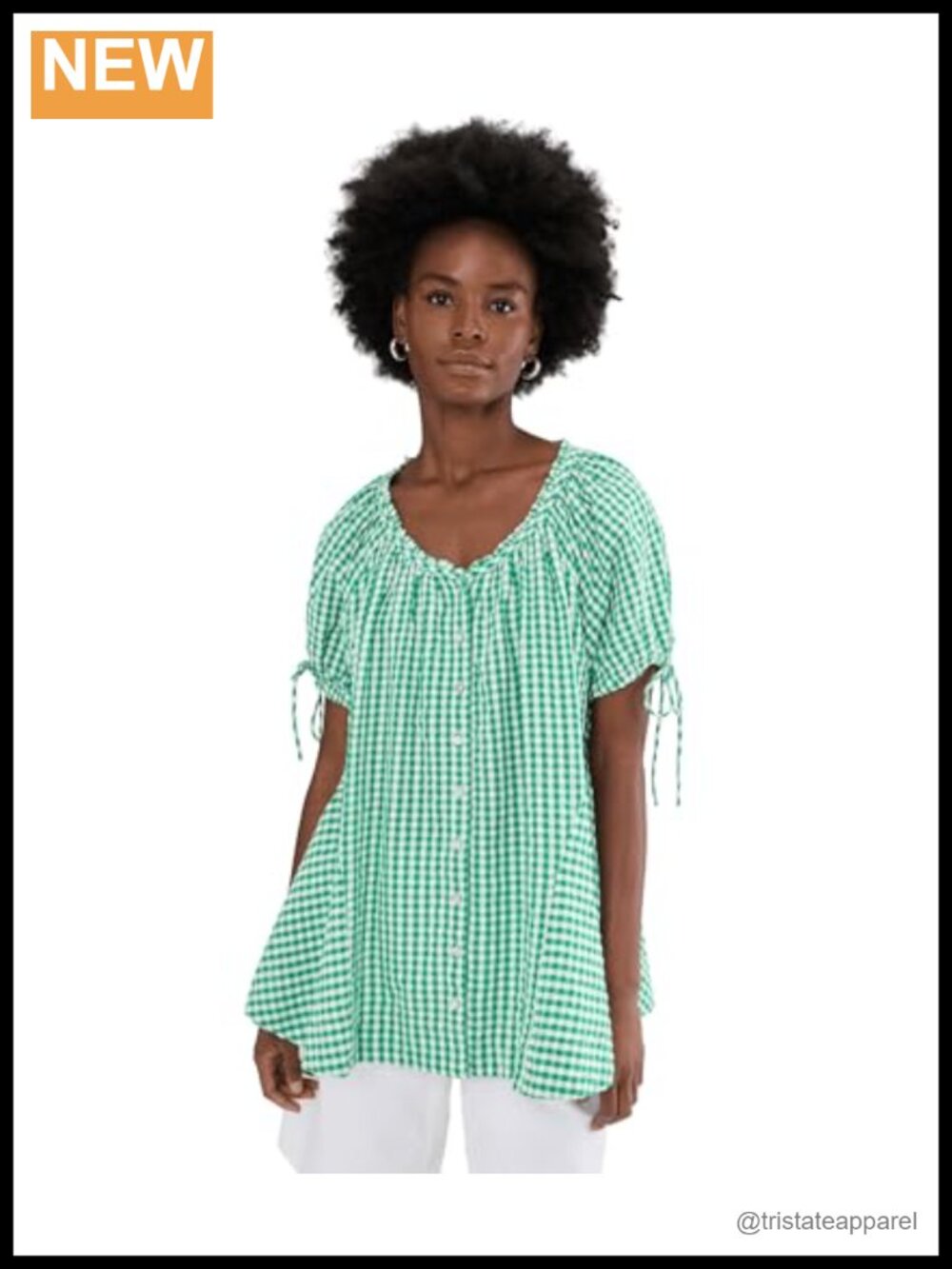 Free People Farley Gingham Tunic Cotton Puff Sleeve Button Up